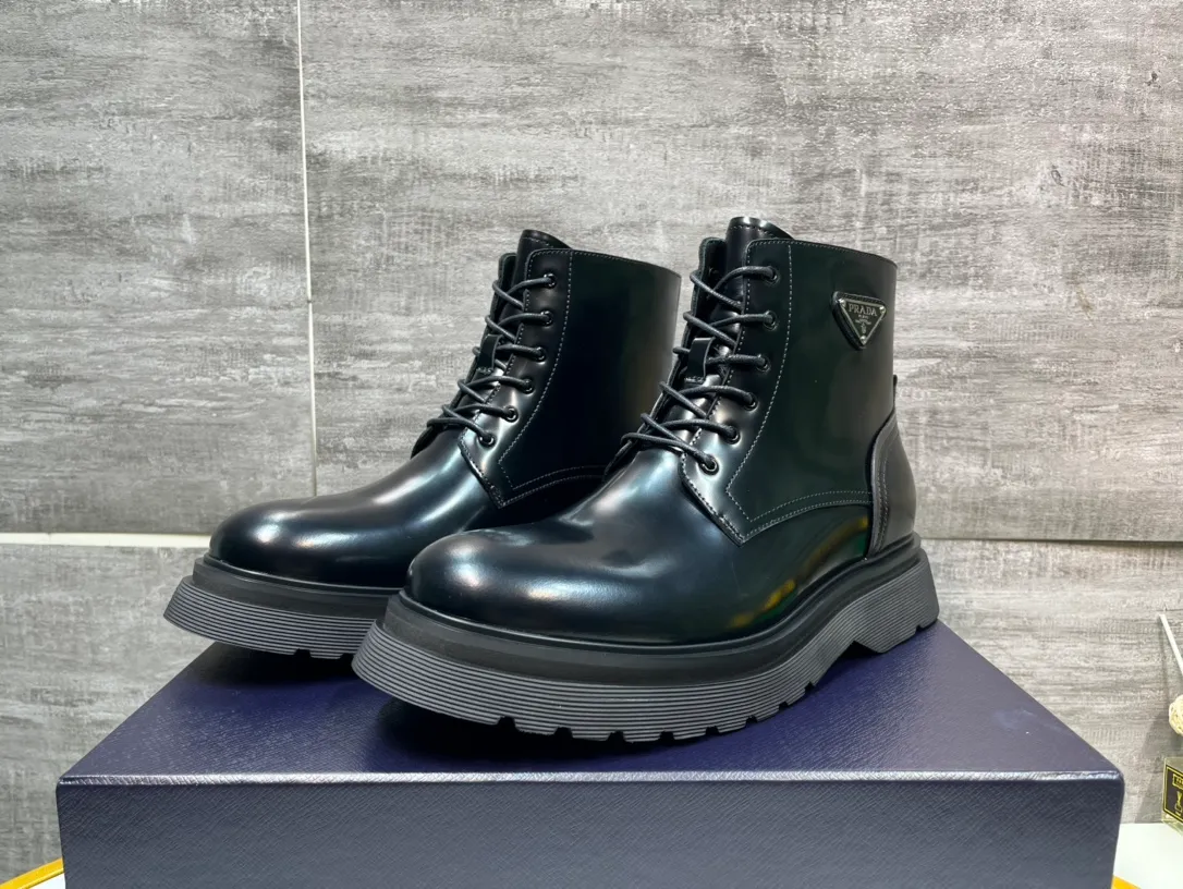 Men's men's shoes 💰820💰 🔥🔥🔥prada derby Prada top version thick-soled derby shoes, lace-up Martin boots, ken same fabric imported open edge beads, cowhide lining, cowhide feet complete set packaging code number 38-46